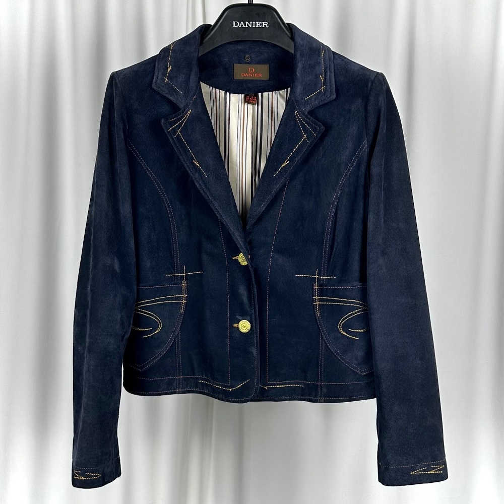 Vintage 2000's Danier Leather Suede Navy Blue Western Blazer • Buttons - Medium